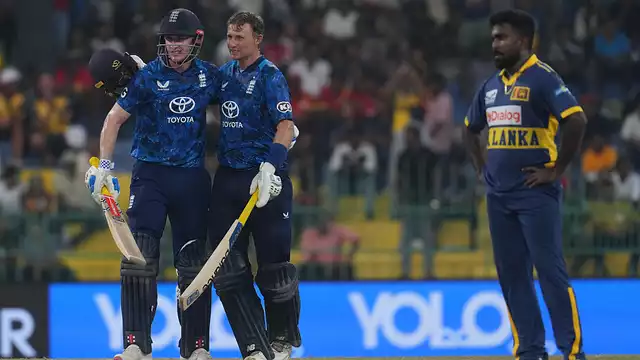 Harry Brook and Joe Root celebrate England’s series-clinching ODI win