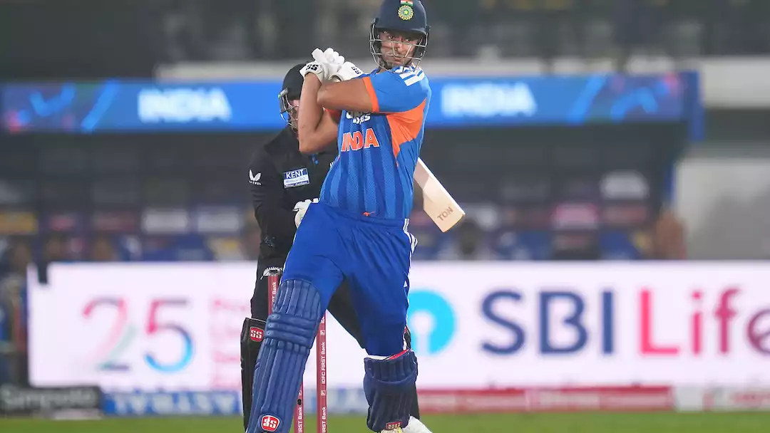 Shivam Dube playing an attacking shot for India in T20I match