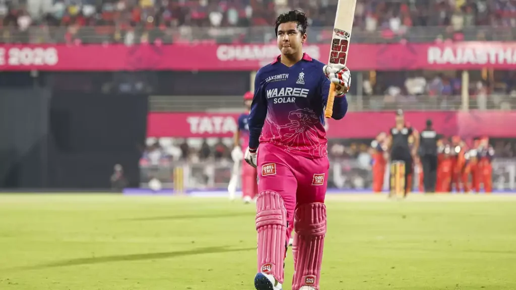Vaibhav Sooryavanshi playing explosive innings in IPL 2026 Guwahati match