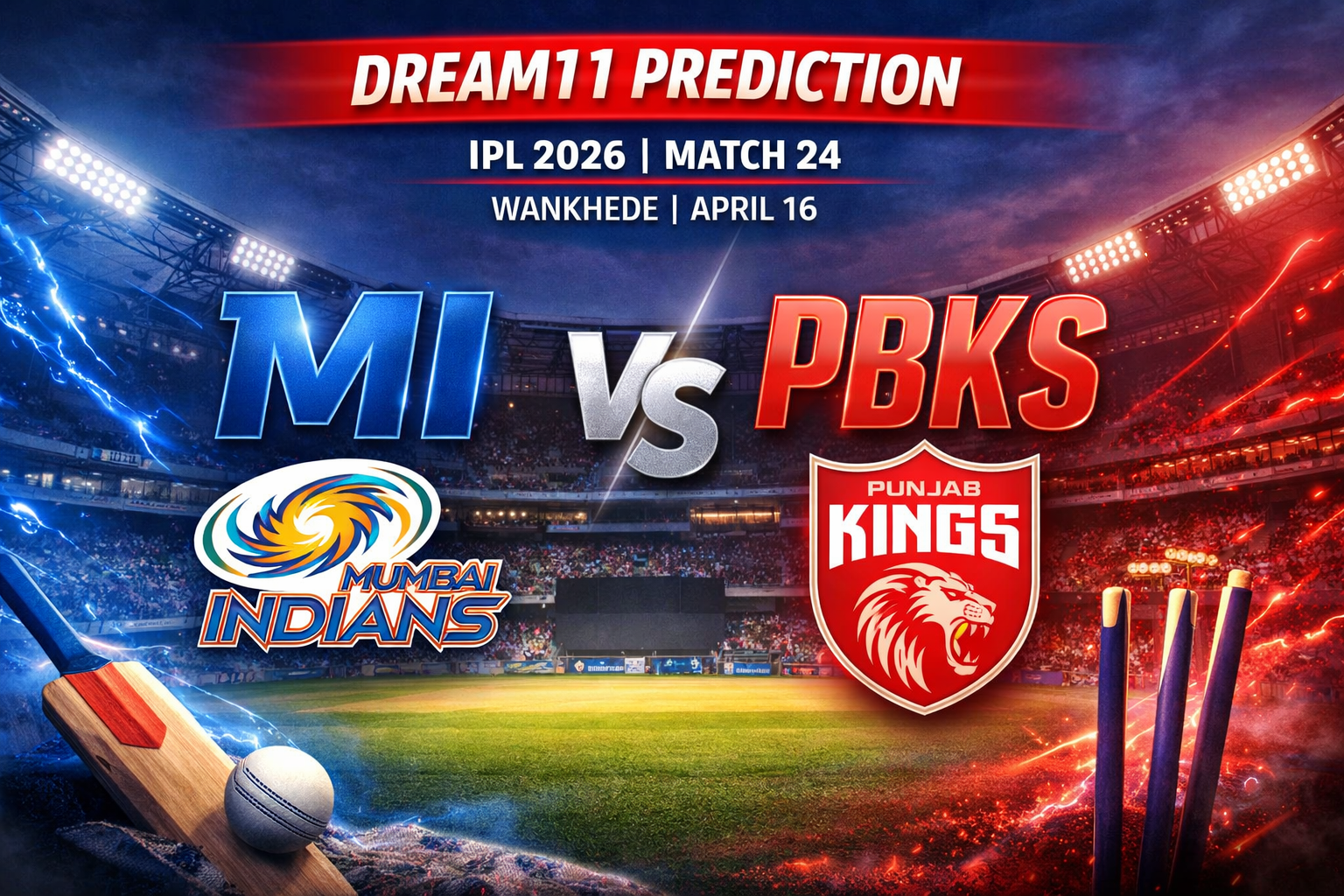 MI vs PBKS Dream11 Prediction IPL 2026 Match 24 Wankhede