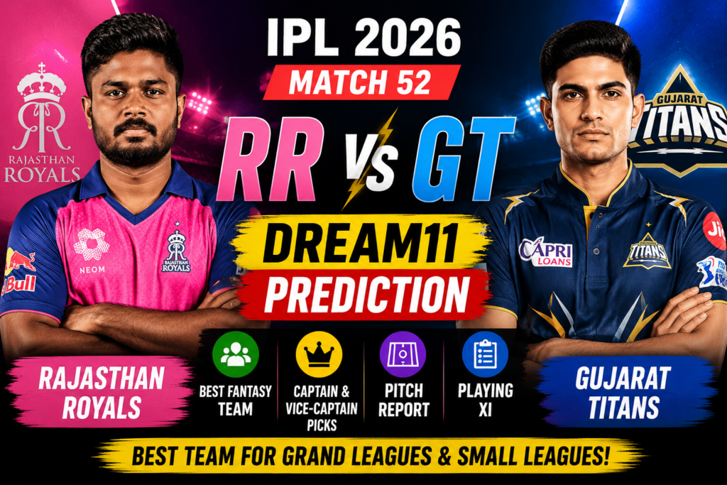 RR vs GT Dream11 Prediction today match IPL 2026 fantasy team thumbnail