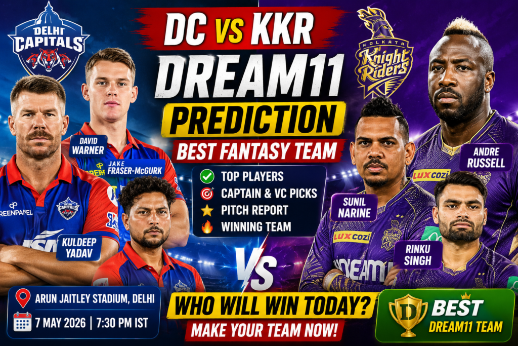 DC vs KKR Dream11 prediction IPL 2026 fantasy cricket tips