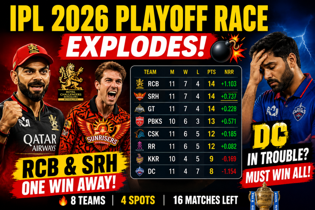 IPL 2026 playoff qualification scenarios featuring RCB SRH and DC