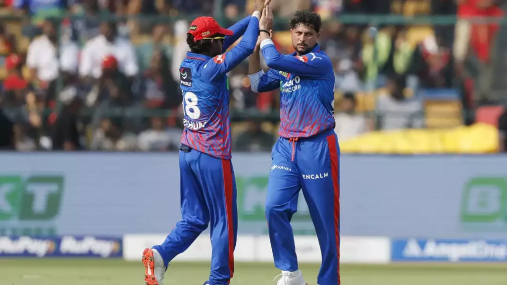 Kuldeep Yadav IPL 2026 bowling for Delhi Capitals during IPL match