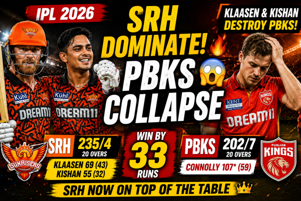 SRH vs PBKS IPL 2026 Klaasen and Kishan batting highlights