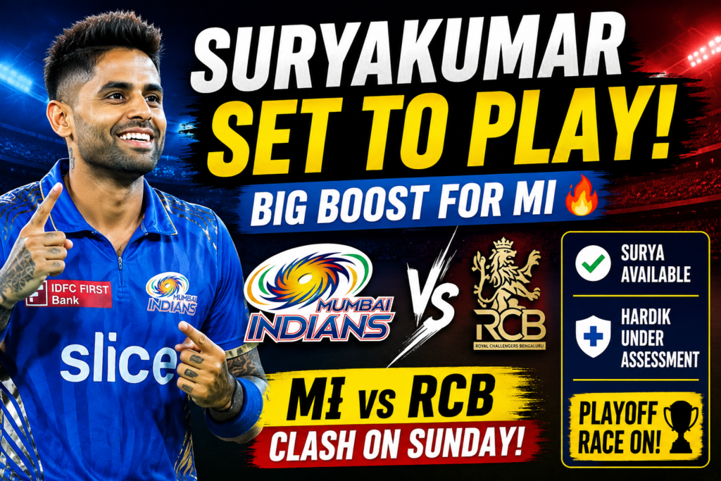 Suryakumar Yadav Mumbai Indians vs RCB IPL 2026 update